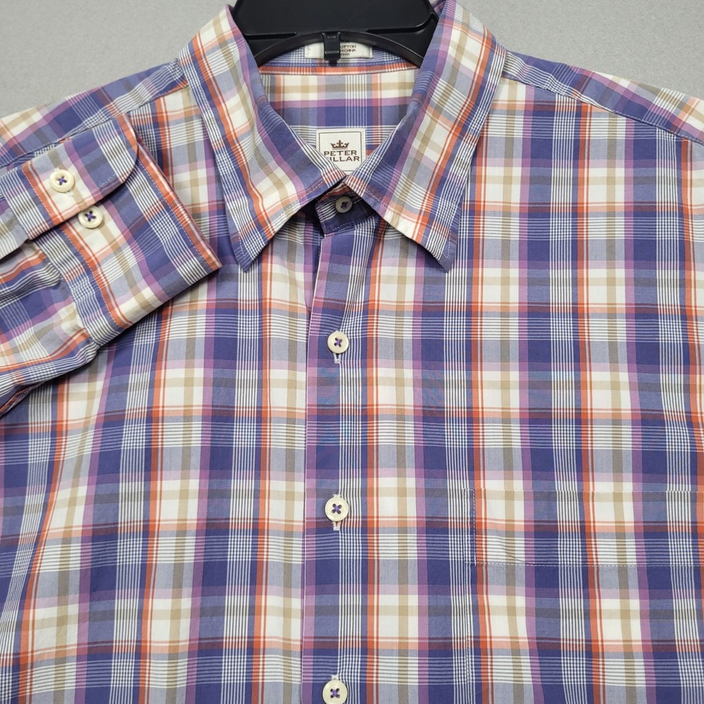 Peter Millar Weekender Wash Mens Large Purple Orange Plaid Button Down Shirt